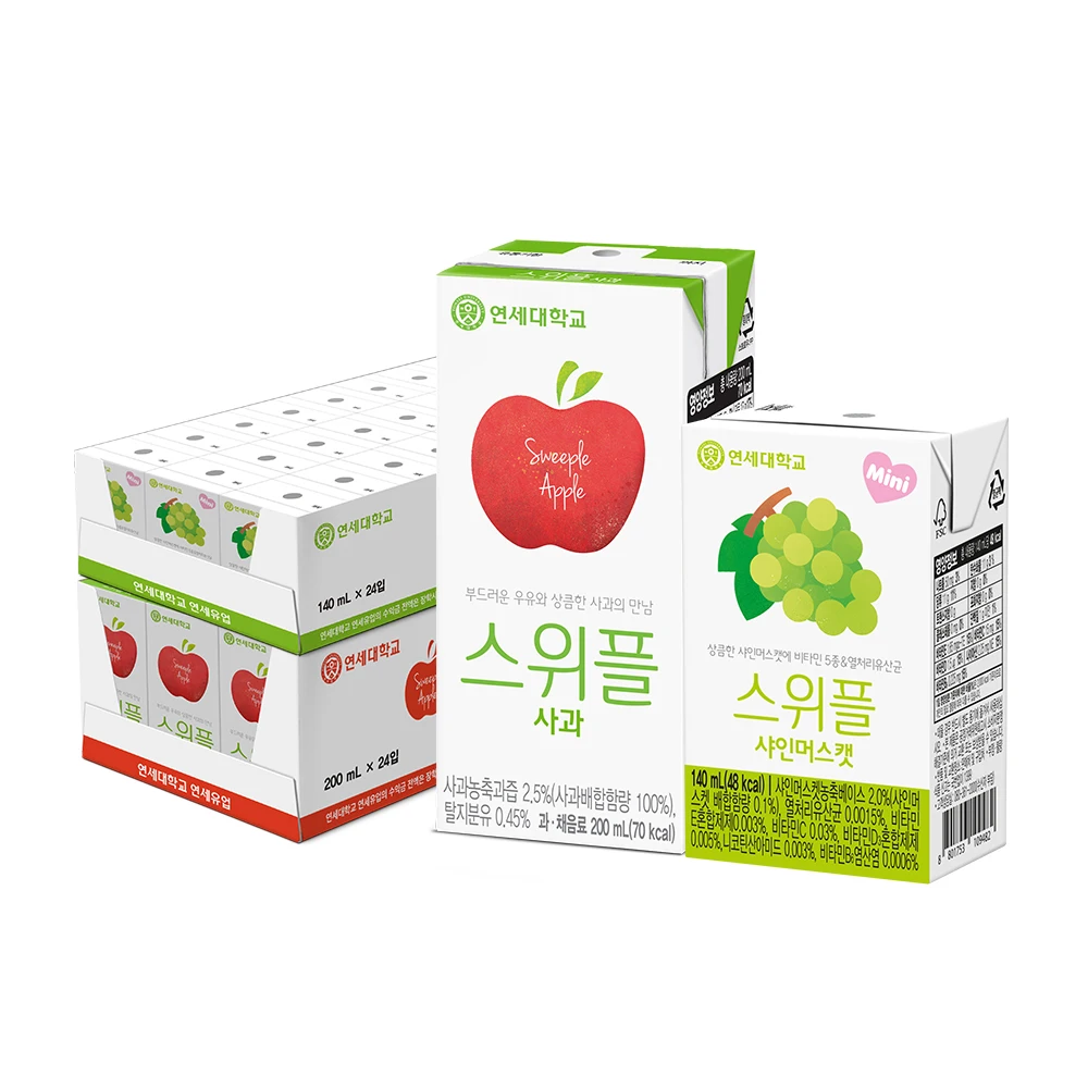 48 packs of Yeonseau milk with juice (200ml apple + 140ml Shin Musket) 