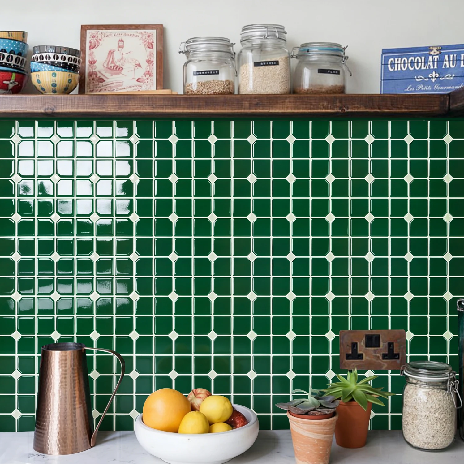 5/10 Pieces Vintage 3D Tile Stickers, Peel & Stick DIY Kitchen Oil-Resistant Waterproof Wallpaper, Decorative Resin Wall Decals