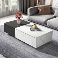 Comanlai 110cm Modern Coffee Table with Storage Space, Marble Effect Veneer Coffee Table with 2 Cabinet Doors, Black/White