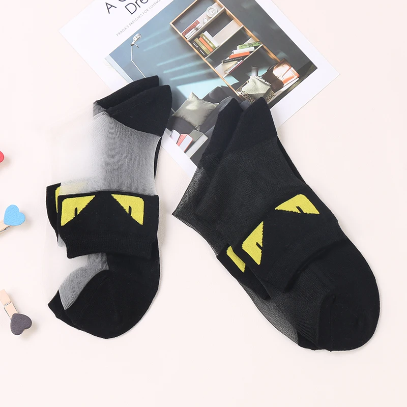 DONG AI 1 Pairs Glass Crystal Thin Transparent Socks Summer Sheer Sock Mesh Sexy Cotton Cute Casual Women Socks Female Devil Sox