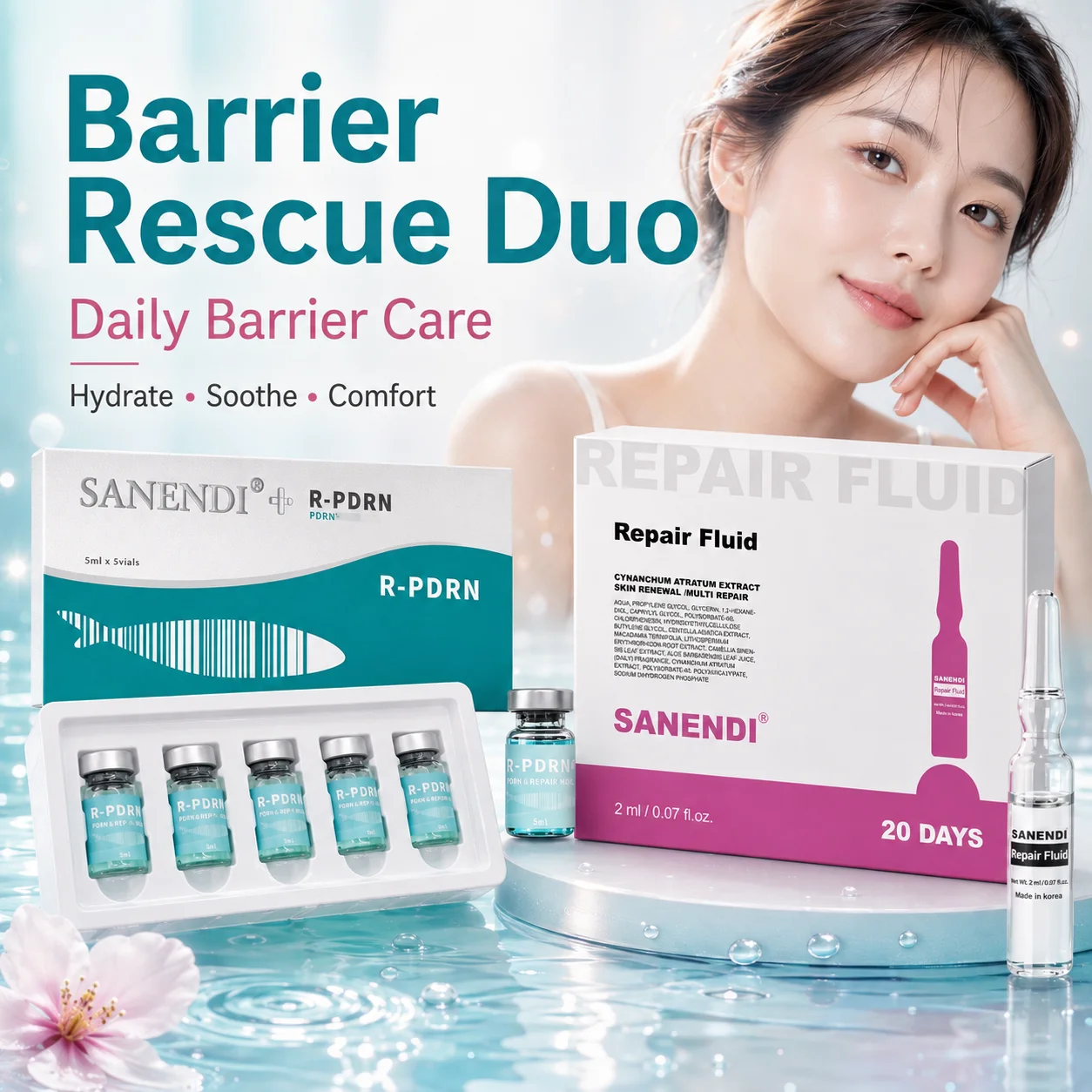 Sanendi Barrier Care Serum PDRN Vitamin B5 Repair Korean Skin Care Hydration Soothe Daily Face Care Salon Beauty Products