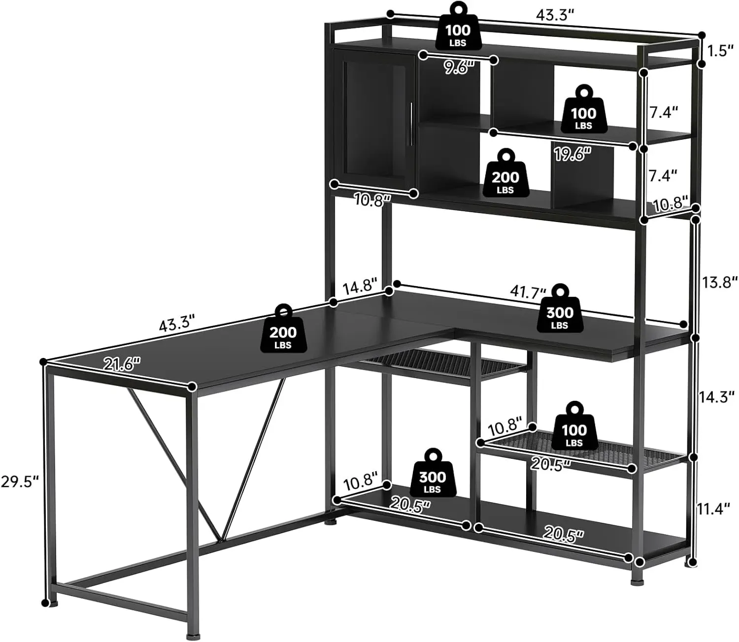 L geformter Computer tisch, 58 ''Schreibtisch mit LED-Licht und Bücherregal, l-förmiger Eck schreibtisch mit Ablage fächern für das Home Office