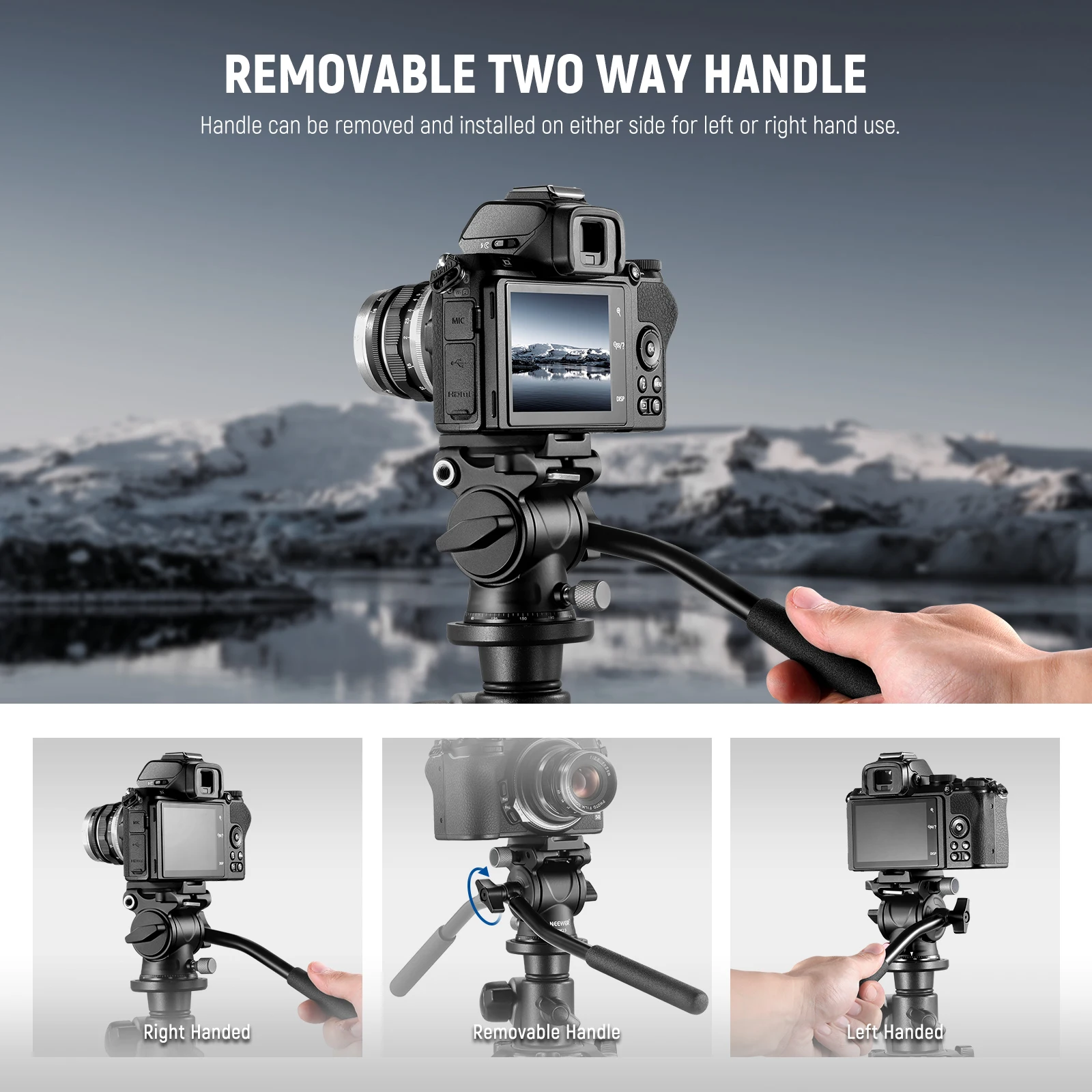 NEEWER Fluid Tripod Head with Handle & Arca Type Quick Release, Aluminum Alloy Panorama Drag Pan Tilt Head for DSLR Camera