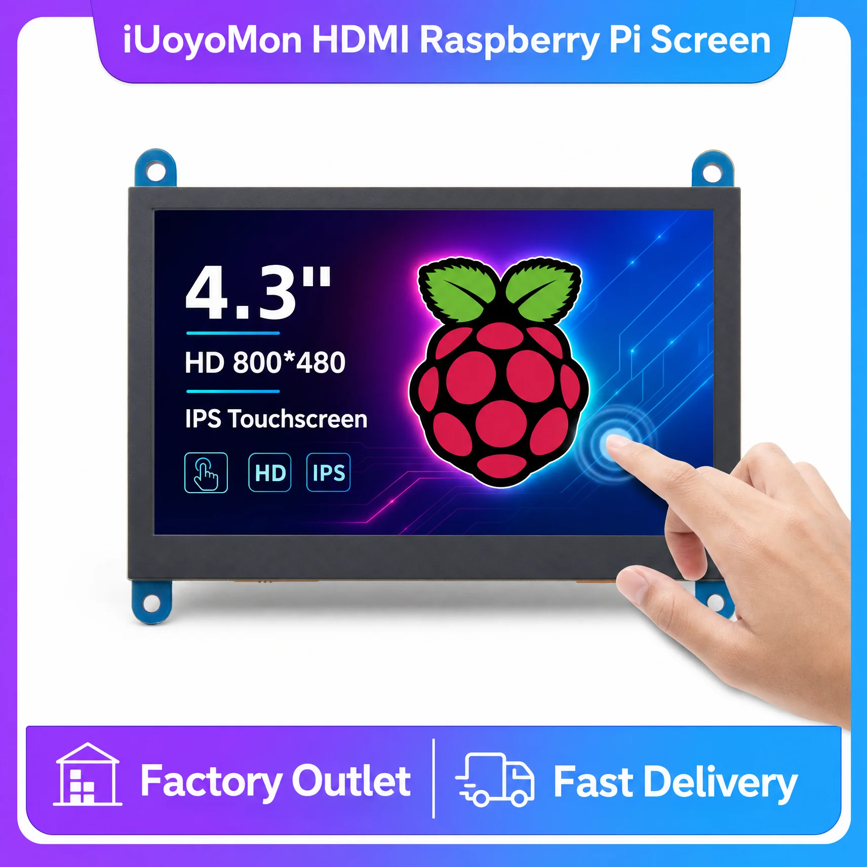 4.3 Inch HDMI LCD Display Capacitive Touch Screen 800*480 Touch IPS Monitor For Raspberry Pi Secondary Screen