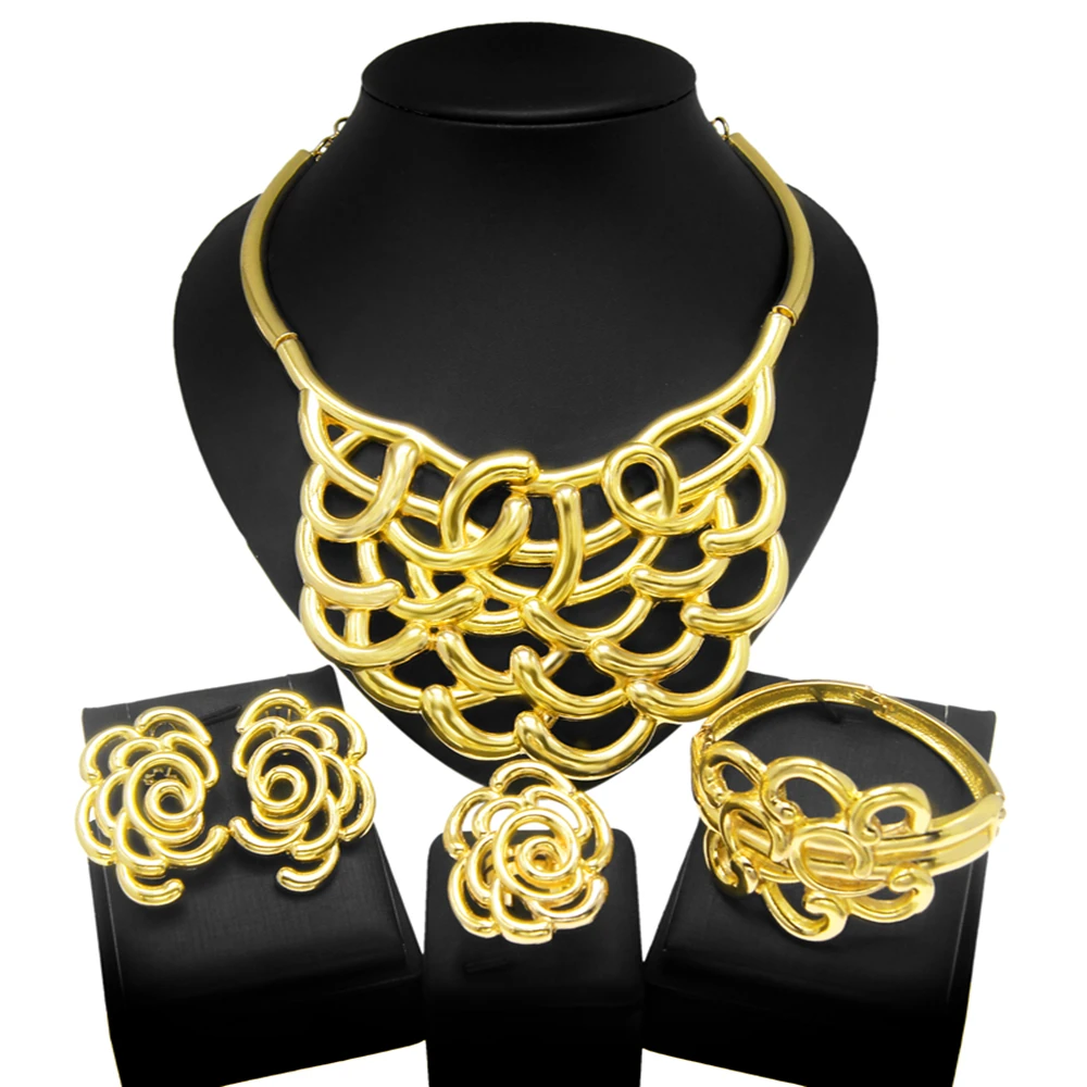 18 Karatgold Italian Woman Necklace Ring Jewelry Set African Bridal Wedding Party Luxury Elegant Accessories High Quality Yll