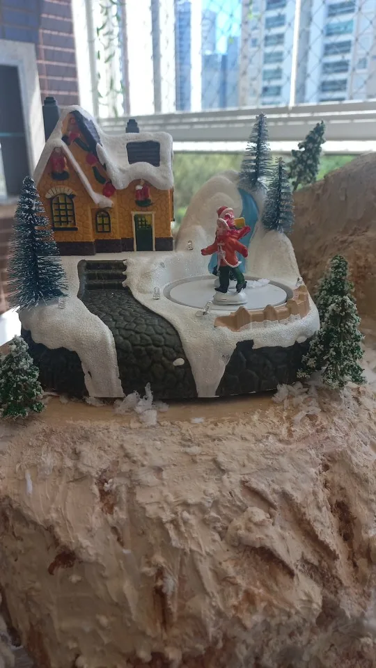 Christmas Village House Lighted Musical Christmas Scene Rotating Skating Figures Snowy Village Collection Tabletop Holiday Decor photo review