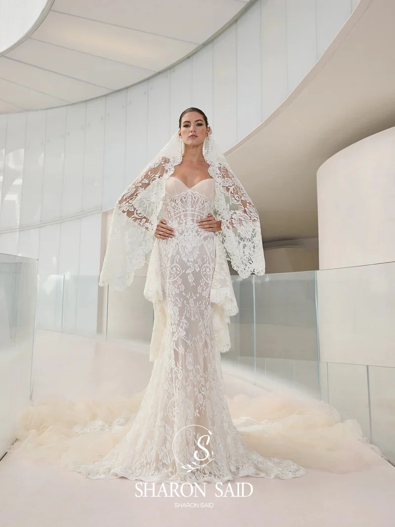 Sharon Said Bohemian Sexy Zeemeermin Off White Trouwjurken 2025, Sweetheart Tule Met Overrok Bruidsjurken SW346 Aangepaste