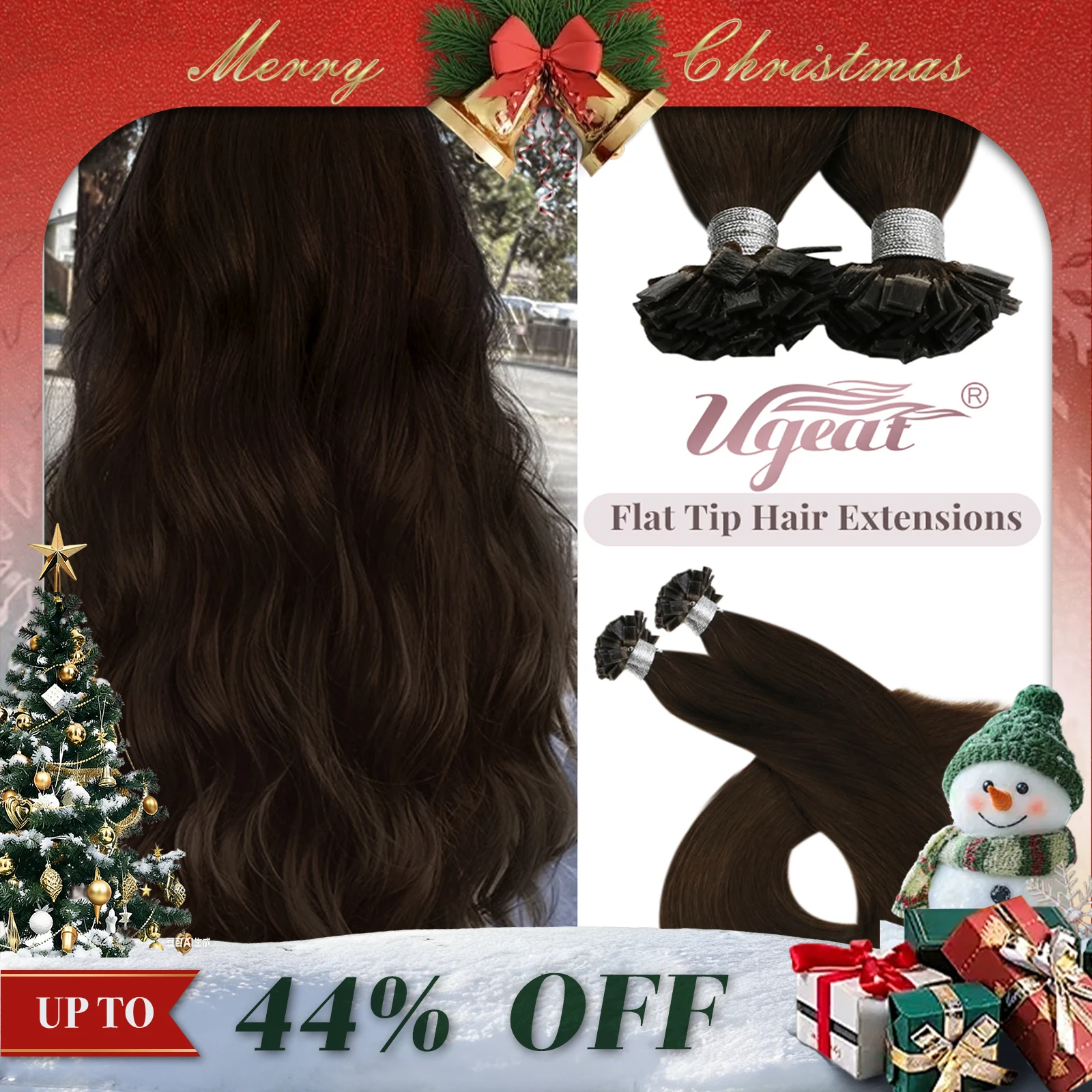 Ugeat Flat Tip Hair Extensions Human Hair Fushion Remy Hair 14-24