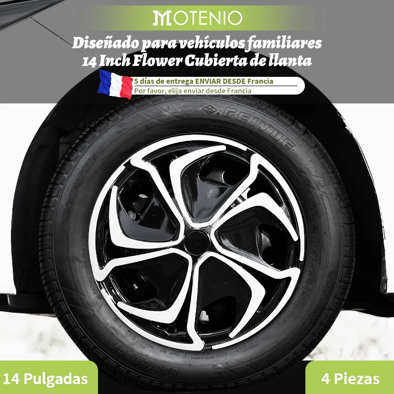 Juego de 4 Tapas de Rueda Estilo Flor de 14 Pulgadas para Llantas de Hierro, Tapas Deportivas para Ruedas de Acero, Tapas de Rueda de 14 Pulgadas para Neumáticos R14