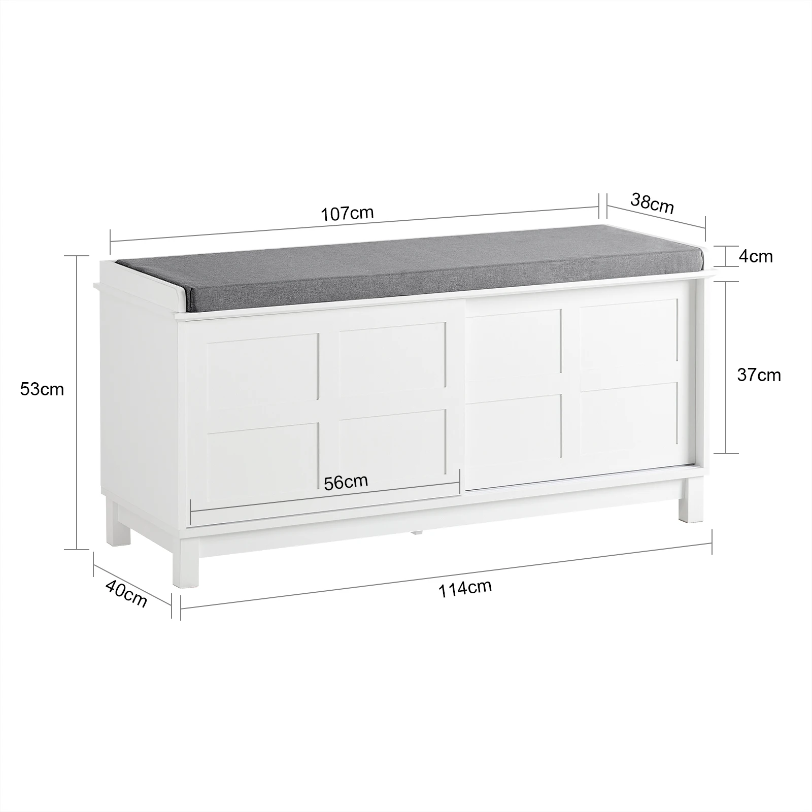 SoBuy FSR86-W Aufbewahrungsbank mit gepolstertem Kissen, Lowboard, Eingangsbereich, Schuhkommode, mit 2 Schiebetüren – Detail 1