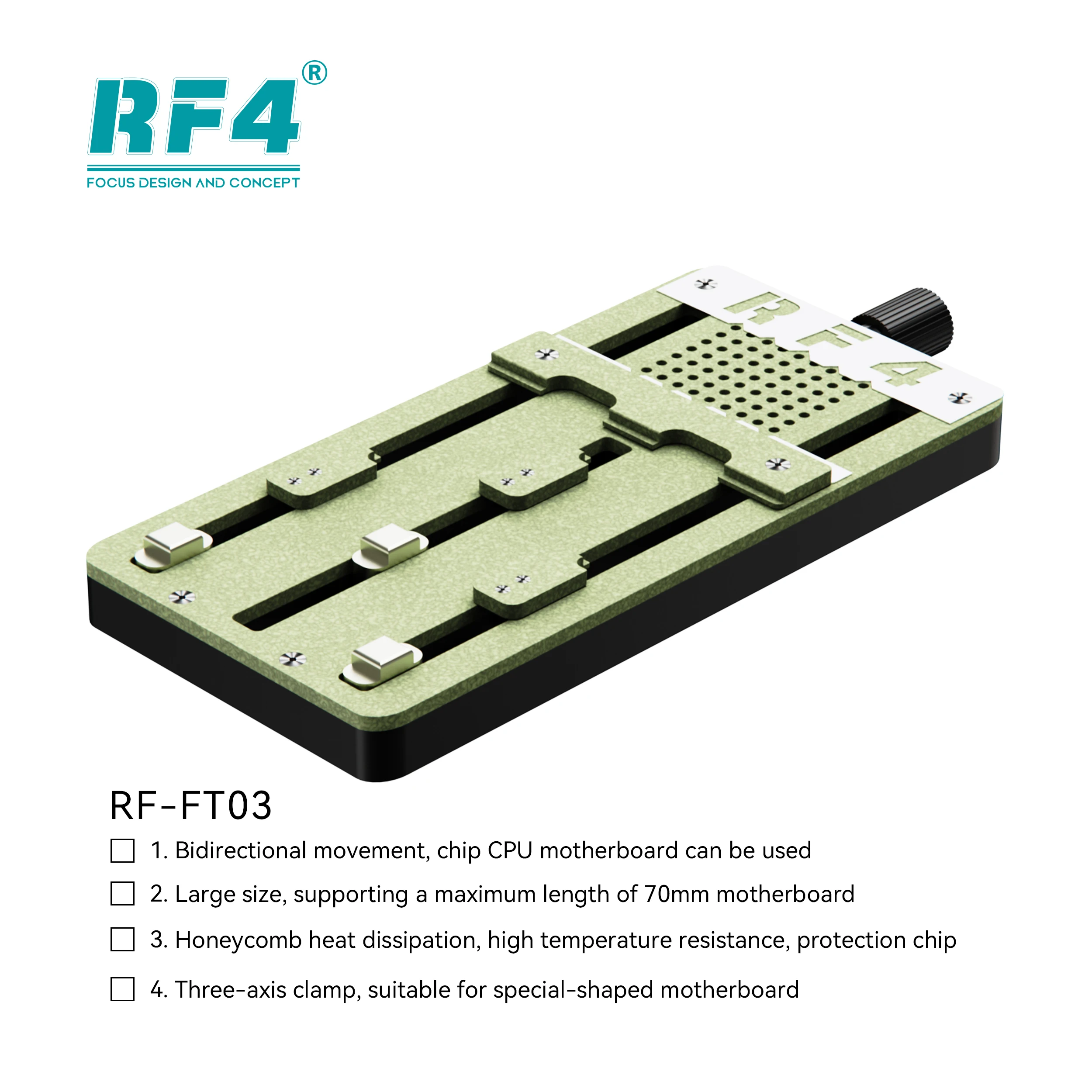 Accesorio bidireccional Universal para soporte de placa PCB, Chip IC, extracción de CPU, retrabajo de BGA, herramienta de abrazadera de soldadura, RF4, RF-FT03