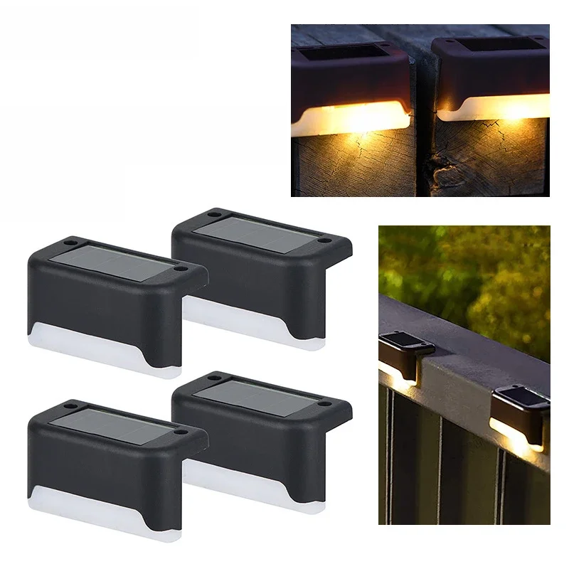 4 szt. Solarne oświetlenie tarasowe zewnętrzne IP65 wodoodporne lampy ogrodowe zasilane energią słoneczną do balustrady schody Step Fence Yard Patio Pathway — zdjęcie 2