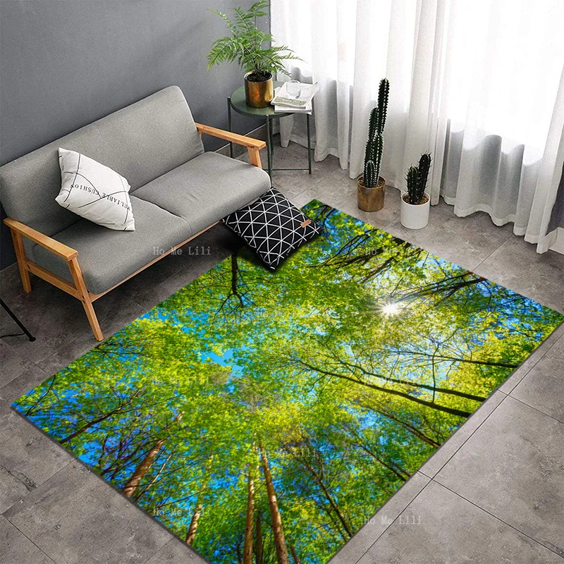 Red Flower Tree In Black And White Landscape Sunlight In The Deciduous Forest Carpet By Ho Me Lili For Home Floor Decor