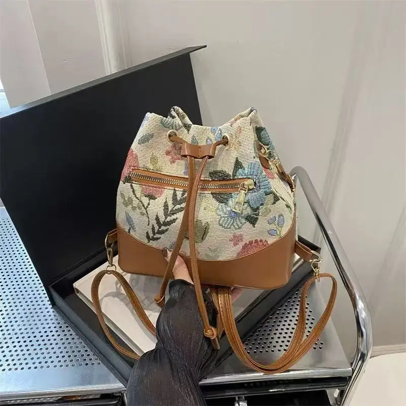 Boho Drawstring Crossbody with Multicolor Wildflowers Black Leather Trim  Gold Hardware – Romantic Bohemian Purse