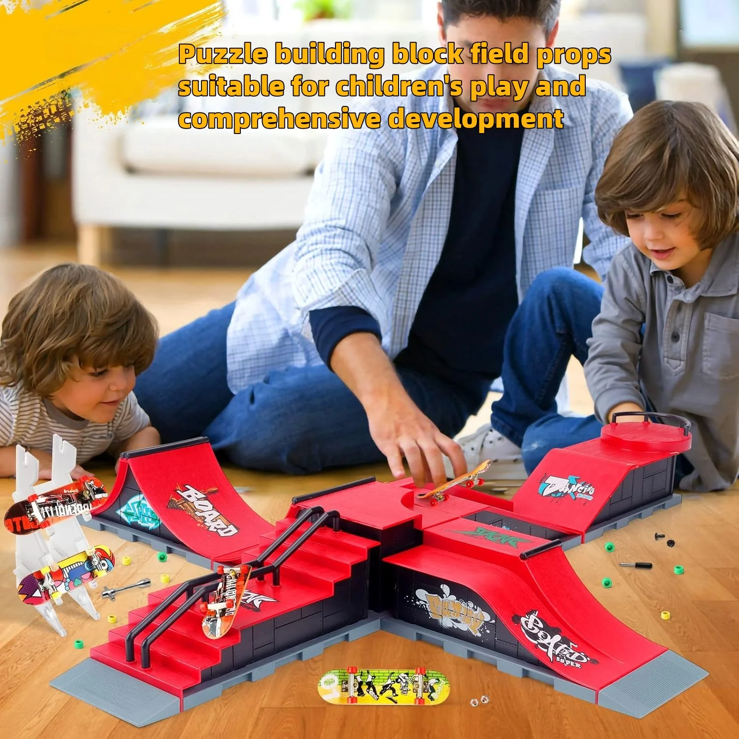 Multi-finger skateboard set, fingertip skateboard, professional track, mini finger skateboard prop, children's stress relief toy