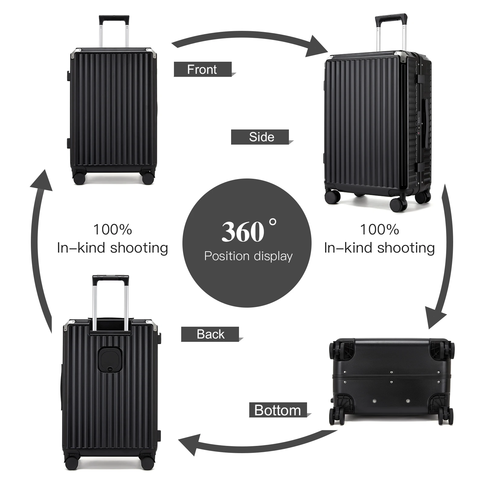 Afbeelding 8: KONO 3-delige kofferset 20+24+28 inch, harde PC trolleys met bekerhouder, aluminium frame zonder rits, TSA-slot en 4 draaibare wielen voor gezins- en zakenreizen