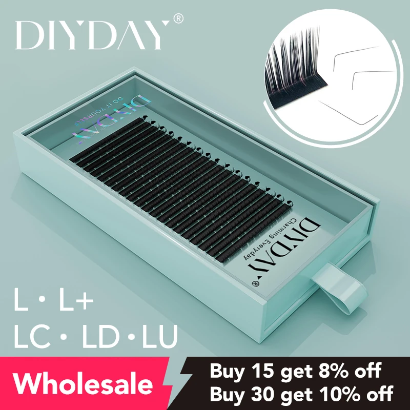 

DIYDAY L-образные наращивание ресниц LU LC LD M Curl Volume Lashes Matt Black PBT Mink Индивидуальные накладные ресницы для макияжа