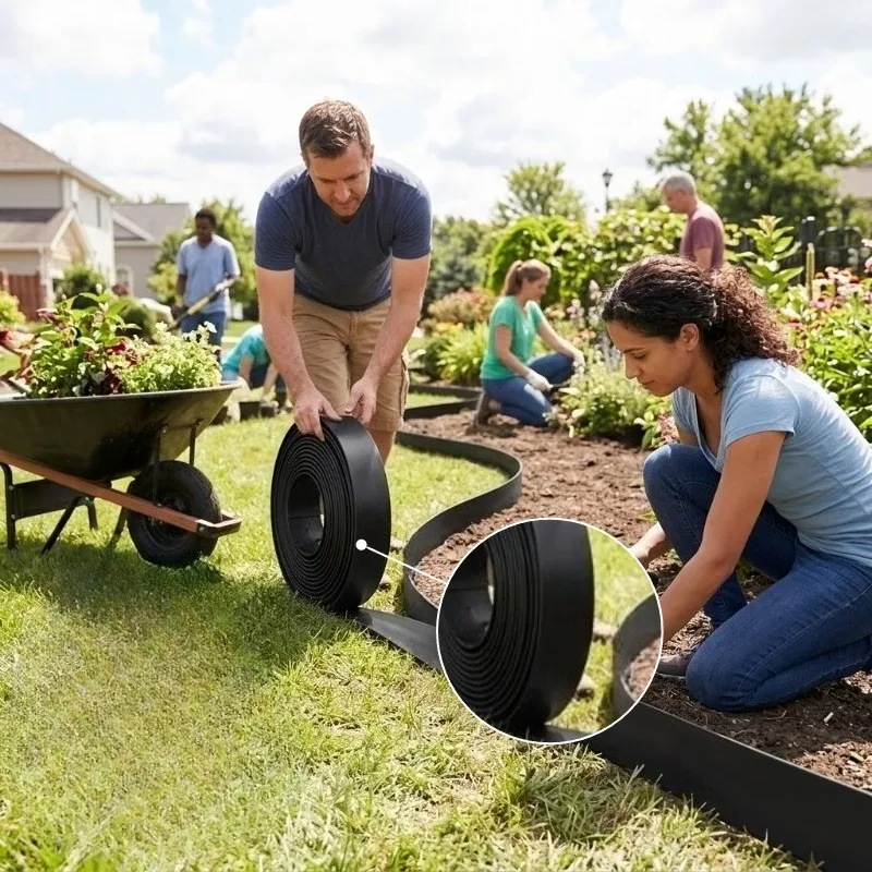 5/10m Easy Install Black PE Garden Edging Kit with Anchor Stakes, Landscape Border for Yard Lawn, Soil Barrier Against Erosion