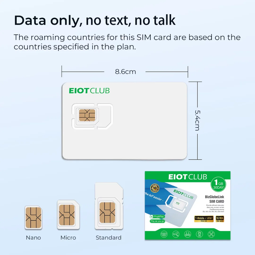 Cartão SIM de dados internacionais EIOTCLUB - 1GB 30DAY, cartão SIM de viagem global 5G LTE, cobertura global mais de 200 países, SIM somente para dados