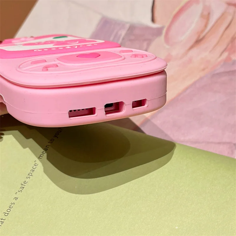 Cute 3D hot pink bow mobile phone model Push-pull mirror silicone case iPhone 16 15 Pro 14 13 Pro Max shockproof soft cover gift