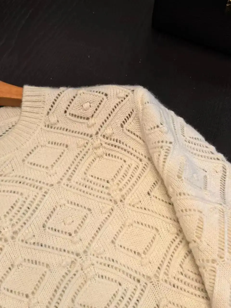 Suéter de punto de cachemira y lana jacquard 3D con cuello redondo para mujer de invierno