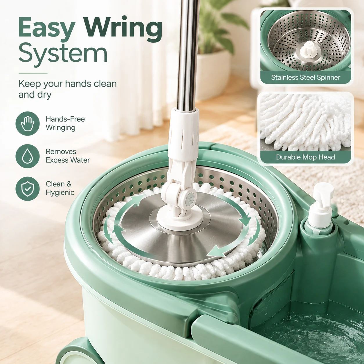Home Bathroom Floor Tiles - 360° Spin Mop and Bucket Set