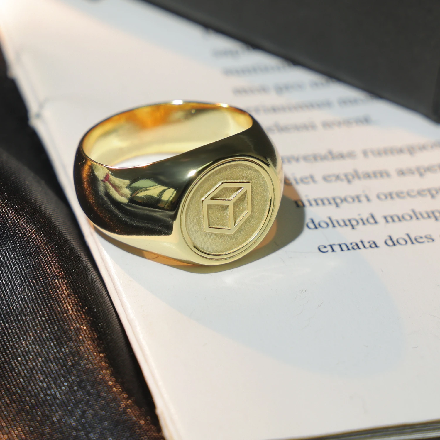 925 Silver Men Ring With 18K Gold Plated Accept Customer's Logo Designing 3D Fashion Ring For Father Gift