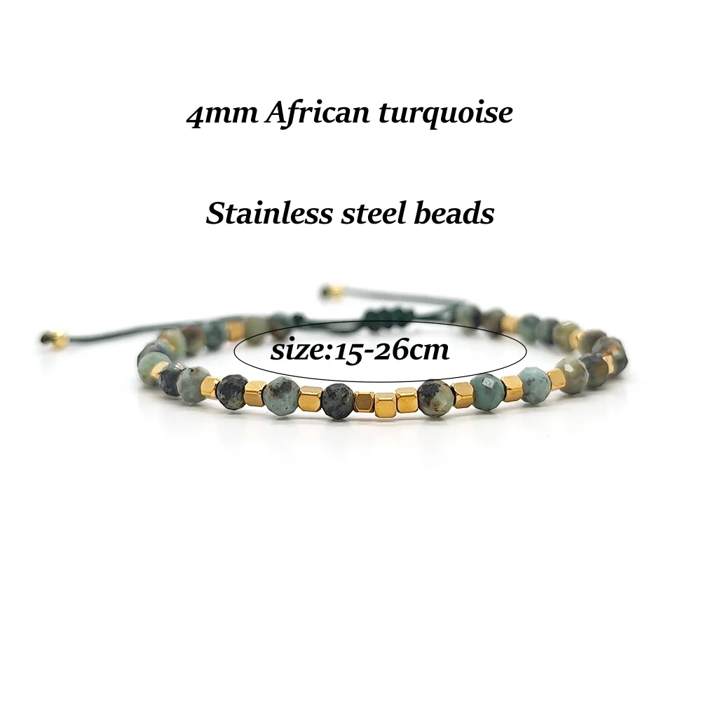 Vlen Natural Stone Bracelets for Women 4mm faceted Cyanite Turquoises Amazonite Bead Bracelet Pulseras Boho Stackable Jewelry