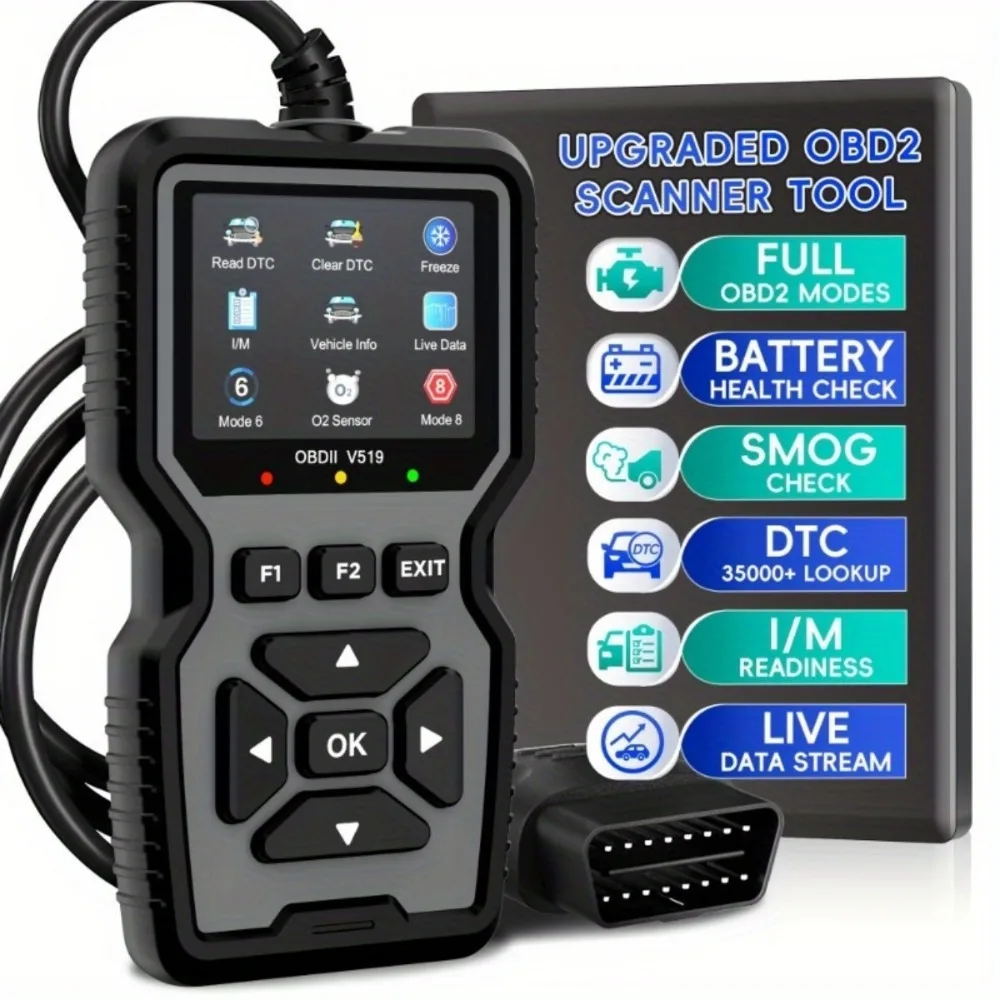 سيارة obd2 الماسح الضوئي أداة تشخيص قارئ رمز ، سيارة جهاز قياس الجهد الكهربائي محرك خطأ رمز الماسح الضوئي ، شحن تستر أداة تشخيصية V519