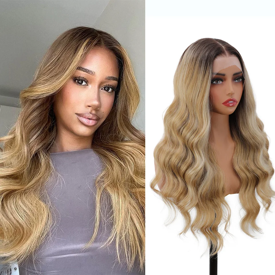 

Gladys 24 Inch Body Wave 360 Lace Front Wigs 180% Density Synthetic Hair Daily Wig Ombre Blonde Color Lace Front Wigs For Women