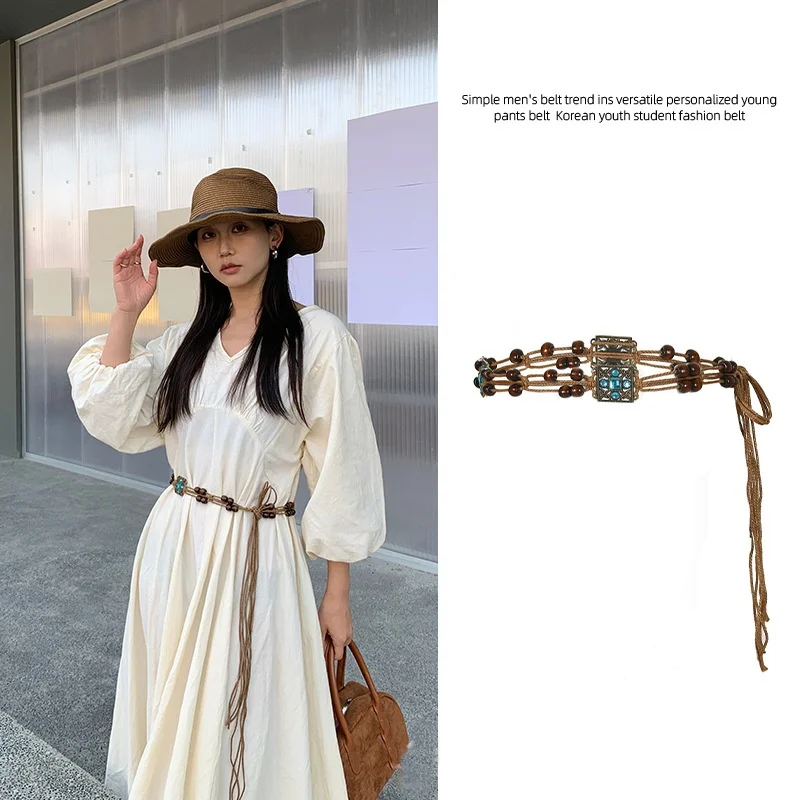 Hot Sale Chinese Style Pure Handmade Woven Belt 174-182cm Simple Decorated Waist Rope for Dress and Jeans