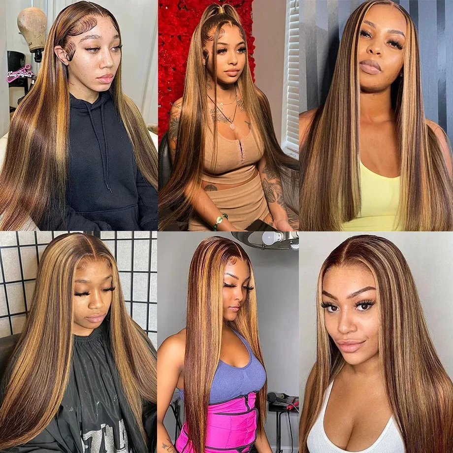 30 Inch Bone Straight Ombre HD Colored 13x4 Lace Front Wig Brazilian 4/27 13x6 Highlight Human Hair Lace Frontal Wig For Women