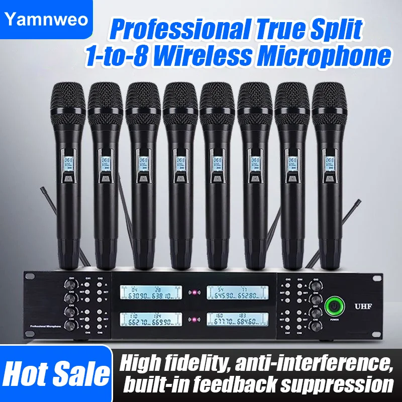NXG UK-800 8 Channel UHF Wireless Handheld Microphone System, 8 Independent Channels Simultaneous Use, 200M Stable Transmission, Dual LCD Display, Anti-Interference Wireless Mic Kit for Stage Performance, Church, Conference, Speech & Training