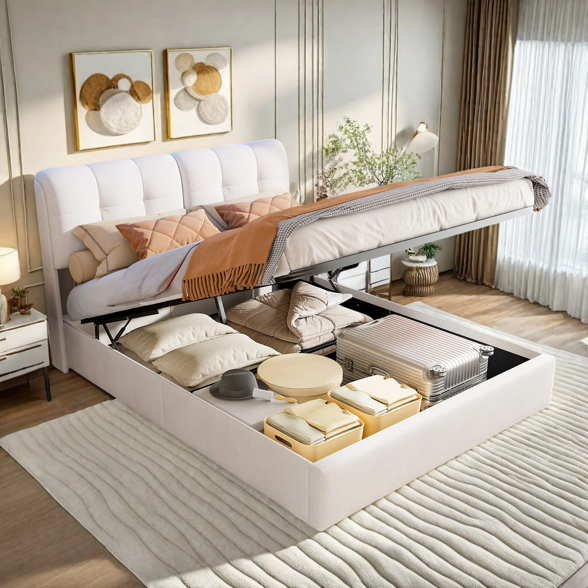 Anajqaqia, 160× 200 cm Kingsize-Bett für das Hauptschlafzimmer, hydraulisches Bett, Bett für Erwachsene, Bettgestell für das Schlafzimmer, Doppelbett, Polsterbett, Jugendbett, Bett für kleine