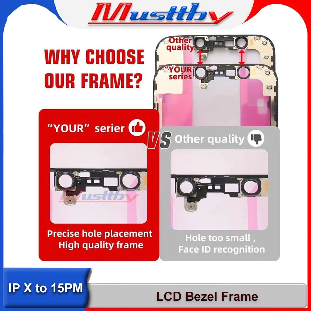 Musttby 5pcs ORI Quality Middle Frame Bezel With Adhesive Tape For iPhone X XS 11 12 Mini 13 Pro Max 14 Plus 15 LCD Refurbish