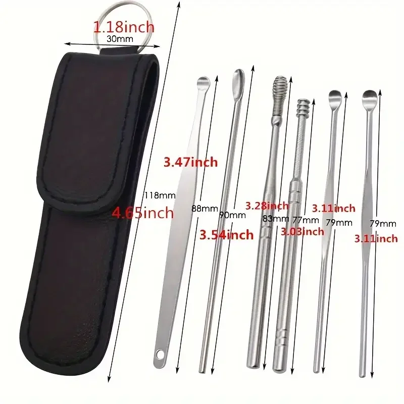 6-Piece Stainless Steel Ear Picking Set: Adult Portable Keychain Ear Picking Spoon Tool for Clearing Earwax