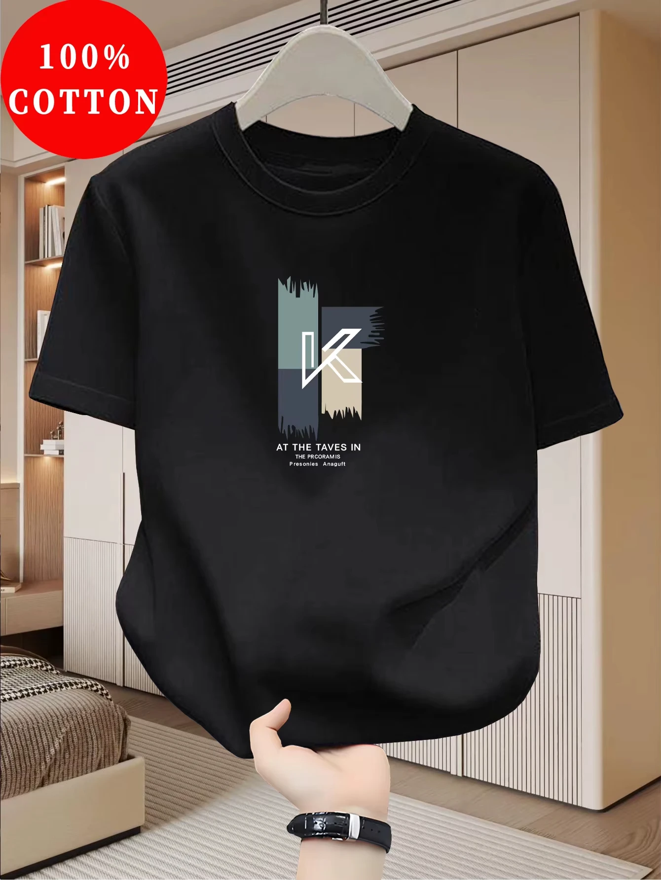 Modern Abstract Letter Pattern Print Men T-shirts Summer Casual Sports Fashion High Quality Round Neck Short Sleeve Pullover Top