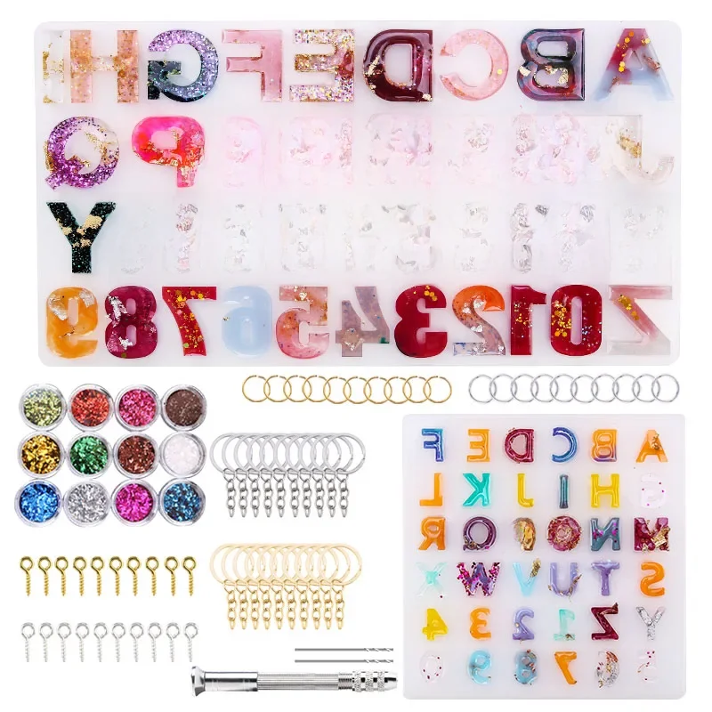 Zestaw żywicy epoksydowej z żywicy epoksydowej odwrotna litera numer formy silikonowe odlewania epoksydowego formy na klucz łańcuszek wisiorek Making DIY biżuteria — zdjęcie 2