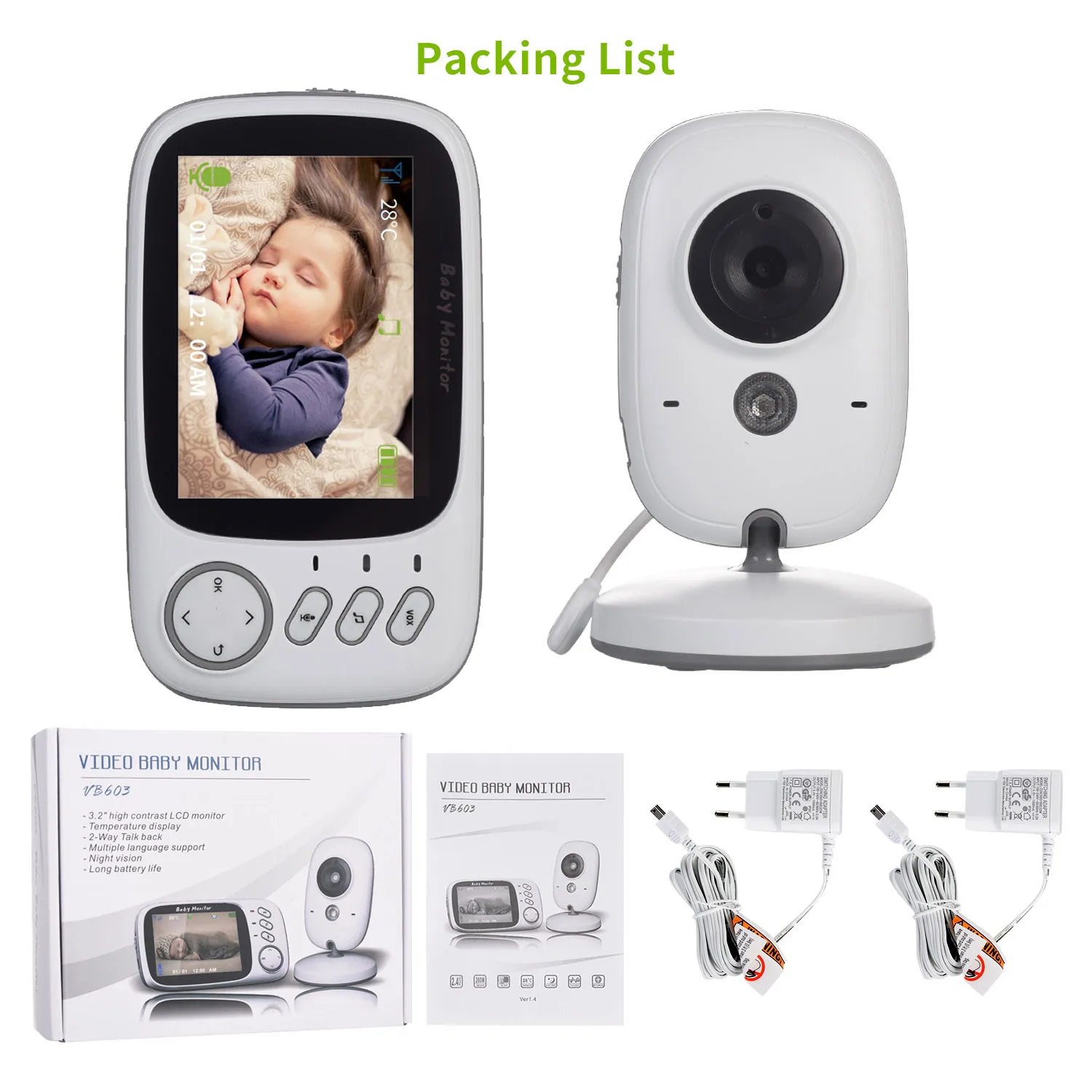 DBIT VB603 Baby Monitor WiFi Video Surveillance Camera and See by Moblie 3.2 Inch 2 Way Audio Call Night Vision for Babies