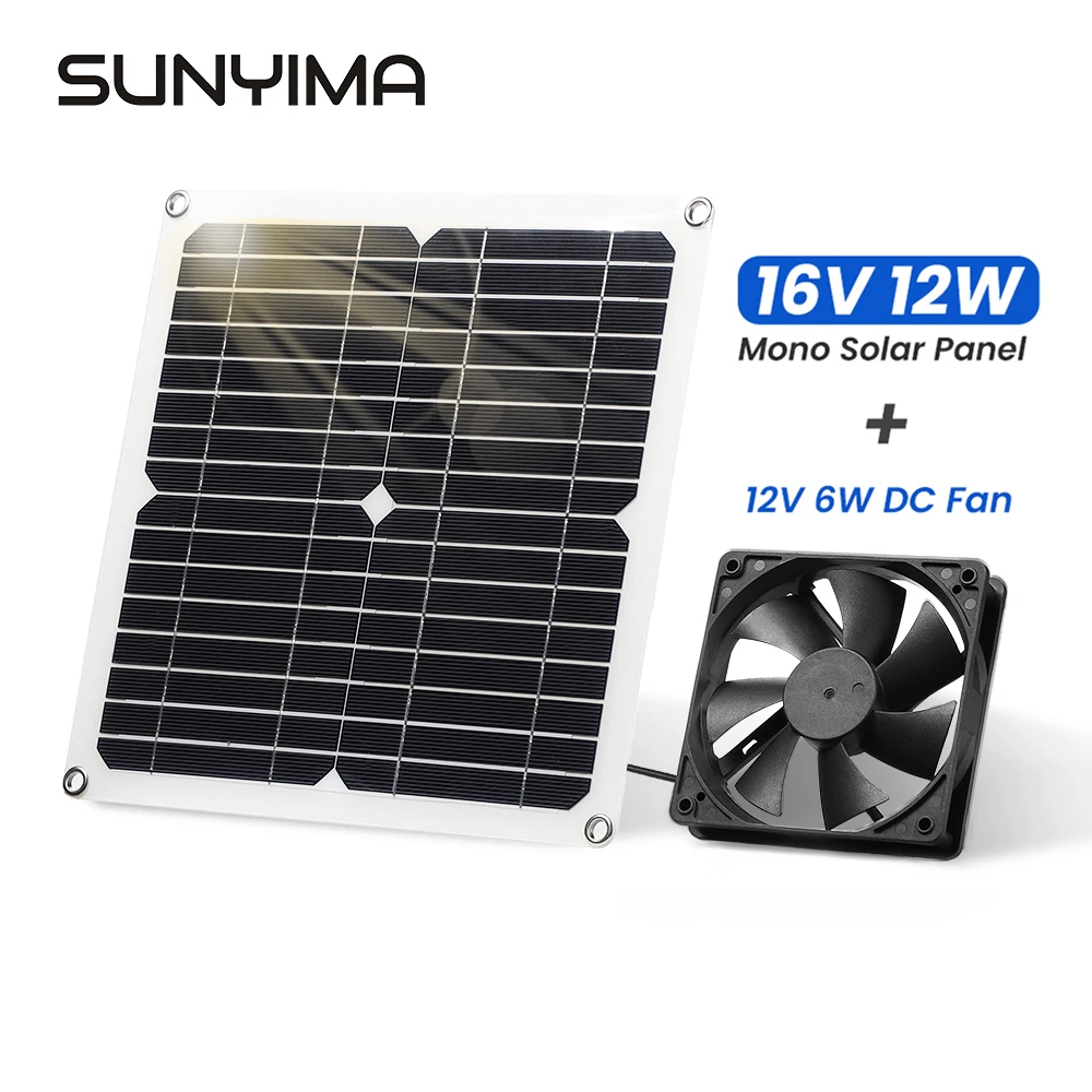 SUNYIMA 12W 16V Outdoor Solar Power Panel Exhaust Fan 28X28cm Waterproof Solar Fan Kit For Outdoor Pet Houses Air Ventilation