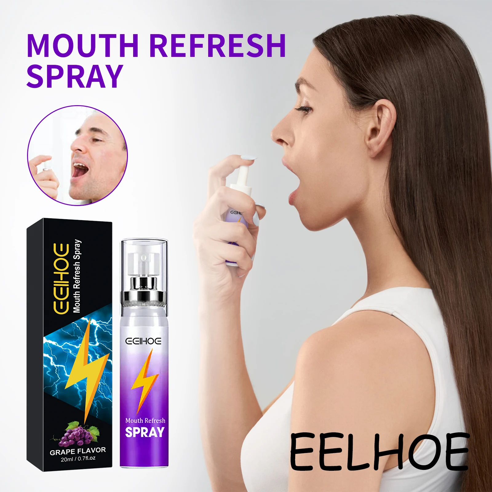

EELHOE Oral Freshener Spray Prevent Bad Breath Reduce Dryness Refreshing Oral Breath Grape Scent Mouth Refresh Spray