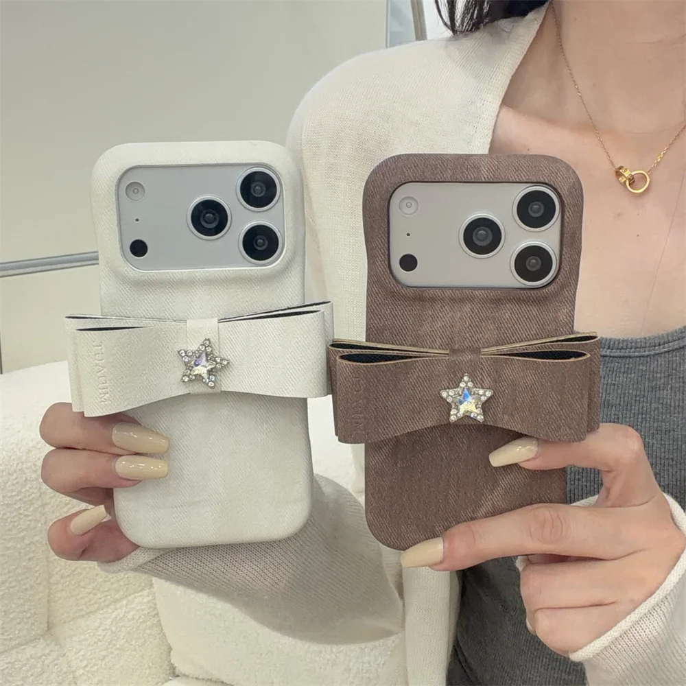 

Korean Fashion 3D Cute Bowknot Phone Case For iPhone 17 16 Pro 11 12 13 14 15 Pro Max Cover Kawaii Cowboy Cases For Apple 17 Pro