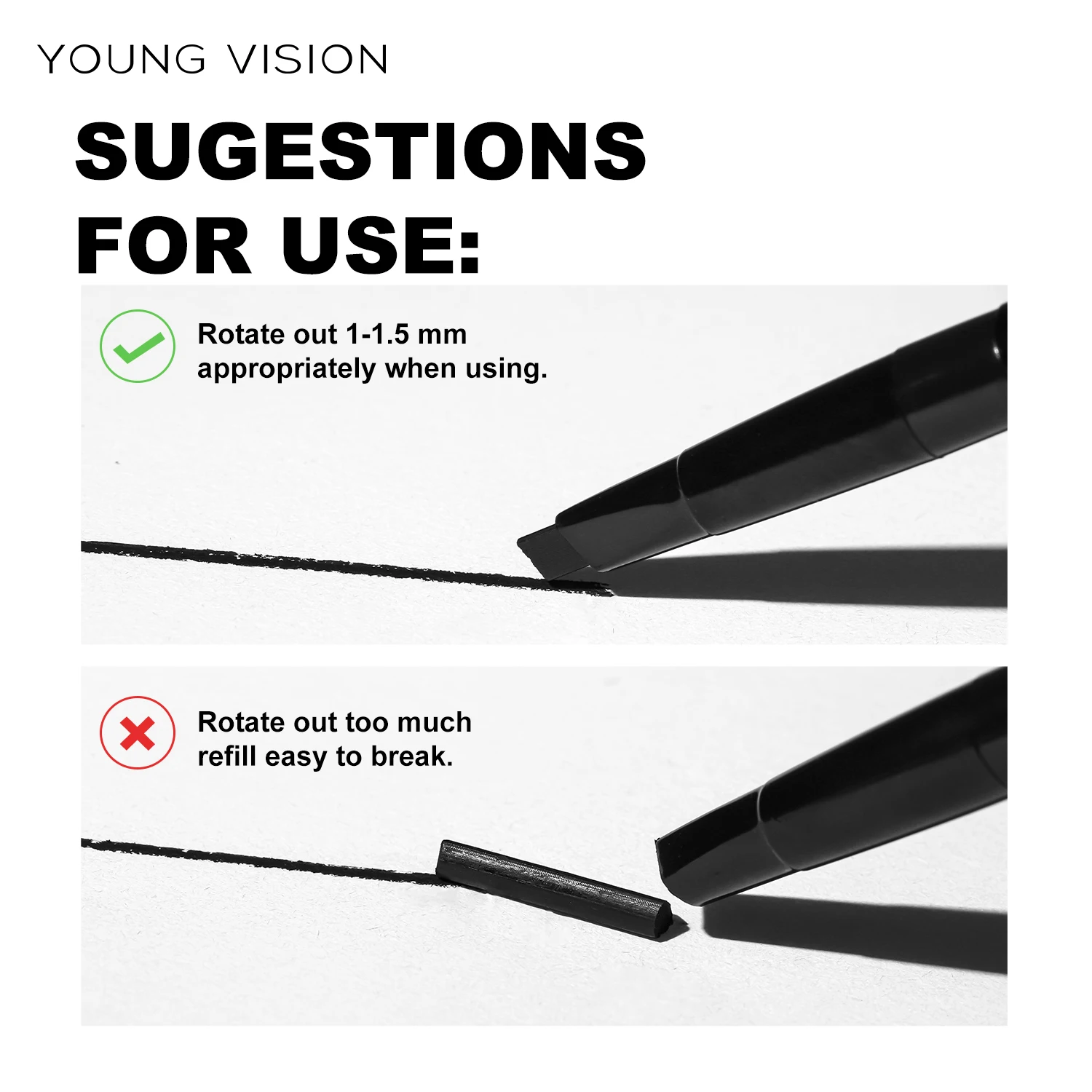 Matita per sopracciglia triangolare impermeabile e non sbava a doppia testa rotante automatica YOUNG VISION con pennello per sopracciglia