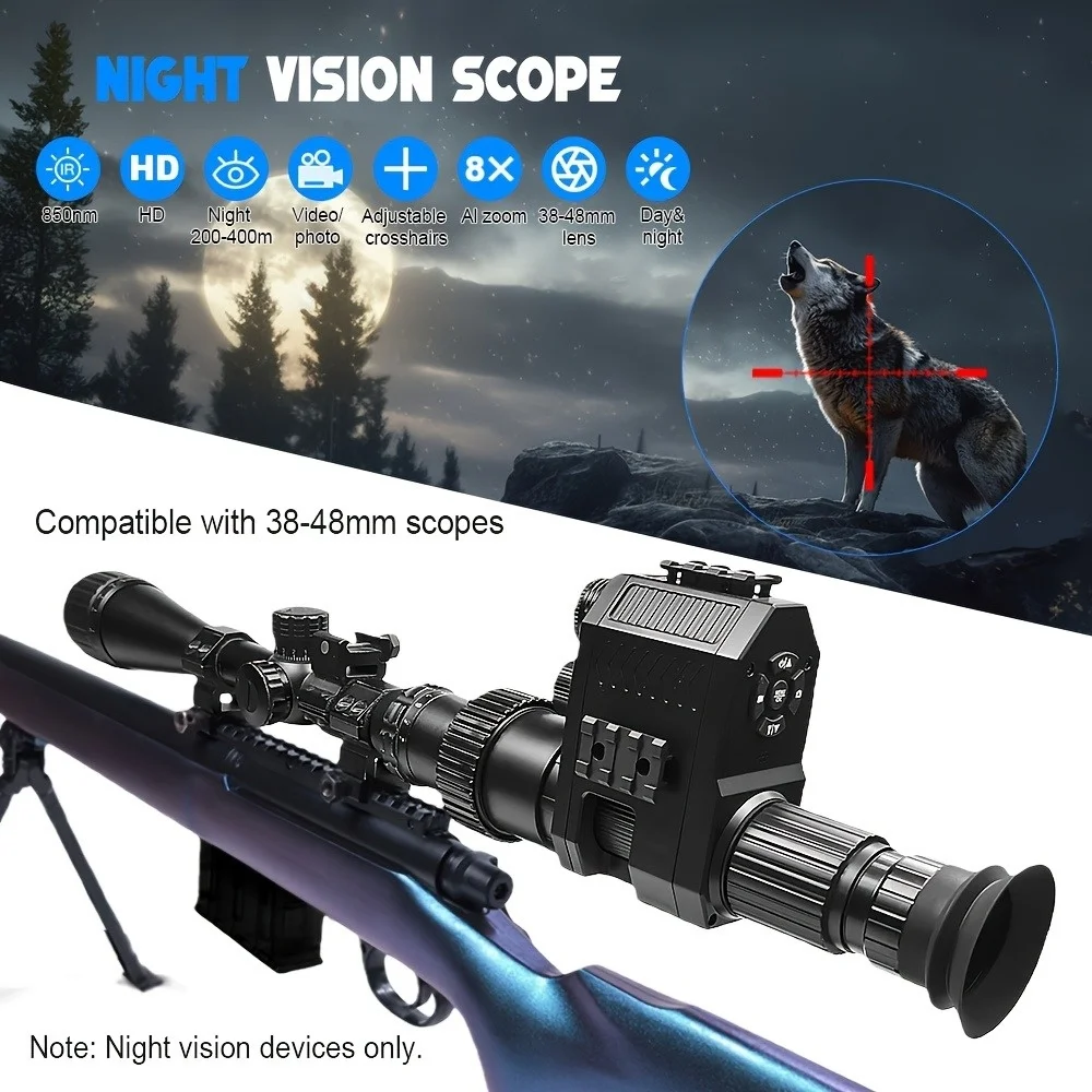 Outdoor Hunting Crosshair Infrared Night Vision Sight AI ZOOM 5x Magnifying Telescope 850nm IR Visible 300 Meters Hunting/Animal Exploration/Camping Fishing