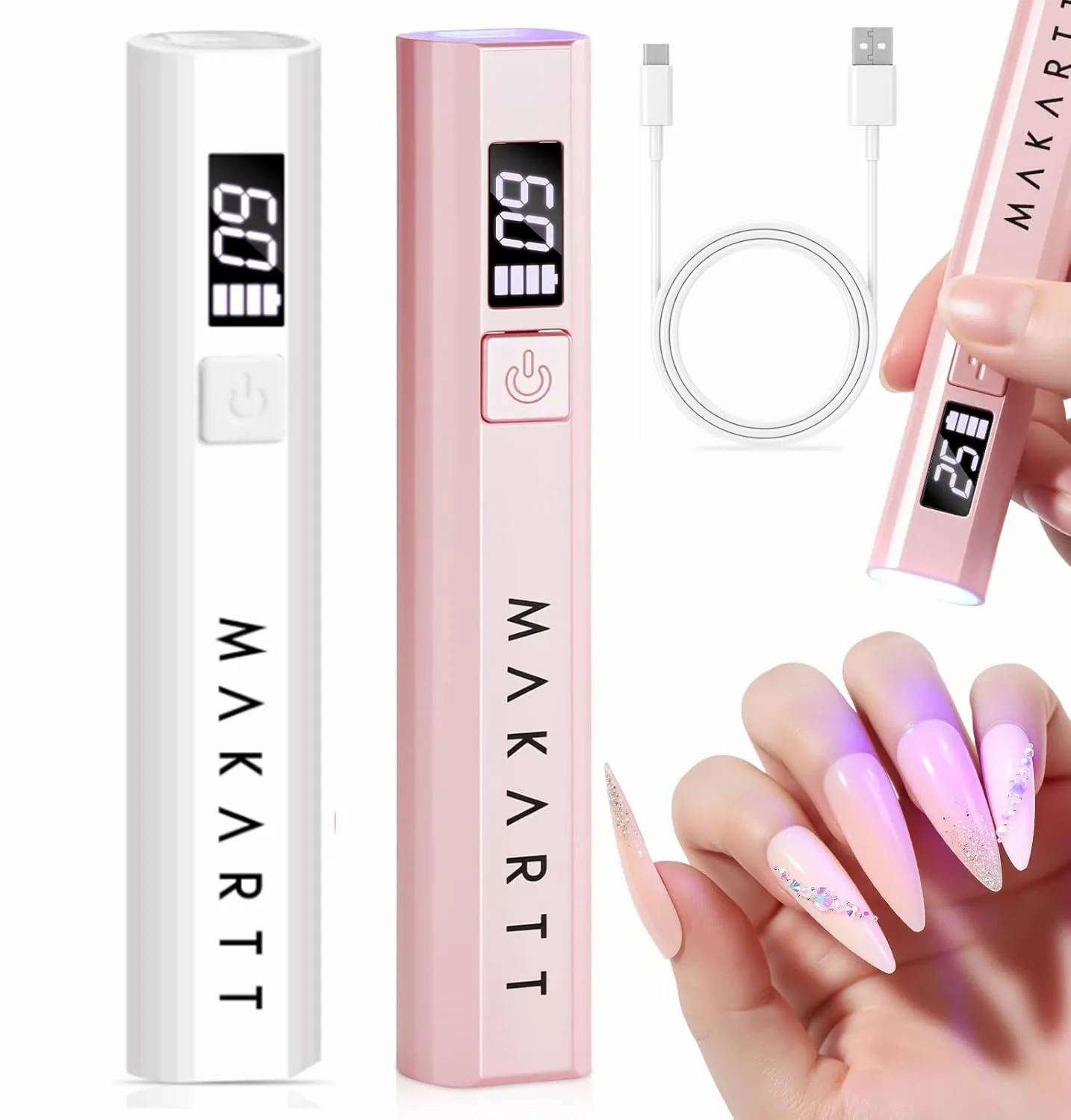 Lampada per unghie UV senza fili portatile con display LCD, mini flash a luce LED ricaricabile che dura gel morbidi, colla per strass e gel di rivestimento