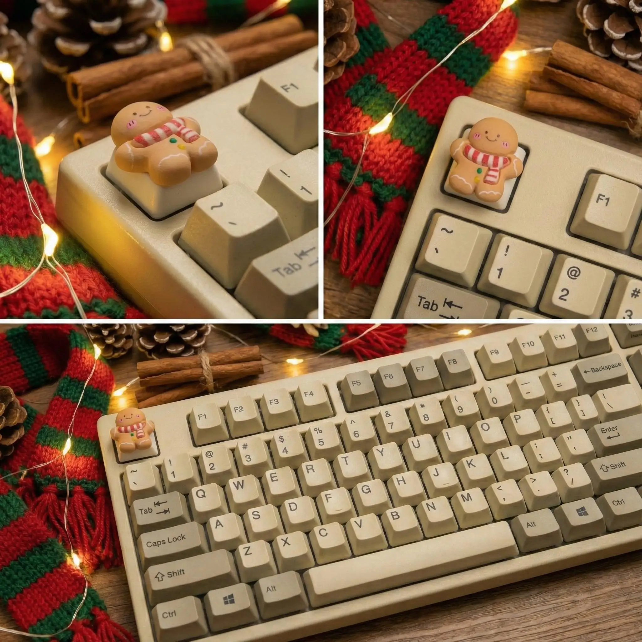 Cute 3D Gingerbread Man Keycap for Mechanical Keyboard MX Switches, Kawaii Novelty ABS Custom Key Cap Desk Decor(Keycap Only)