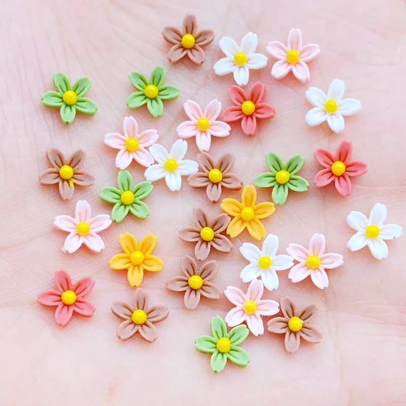 100 pièces 8mm résine 3D coloré Mini fleur gemmes Flatback Figurines Scrapbook mariage Applique Nail Art décor artisanat