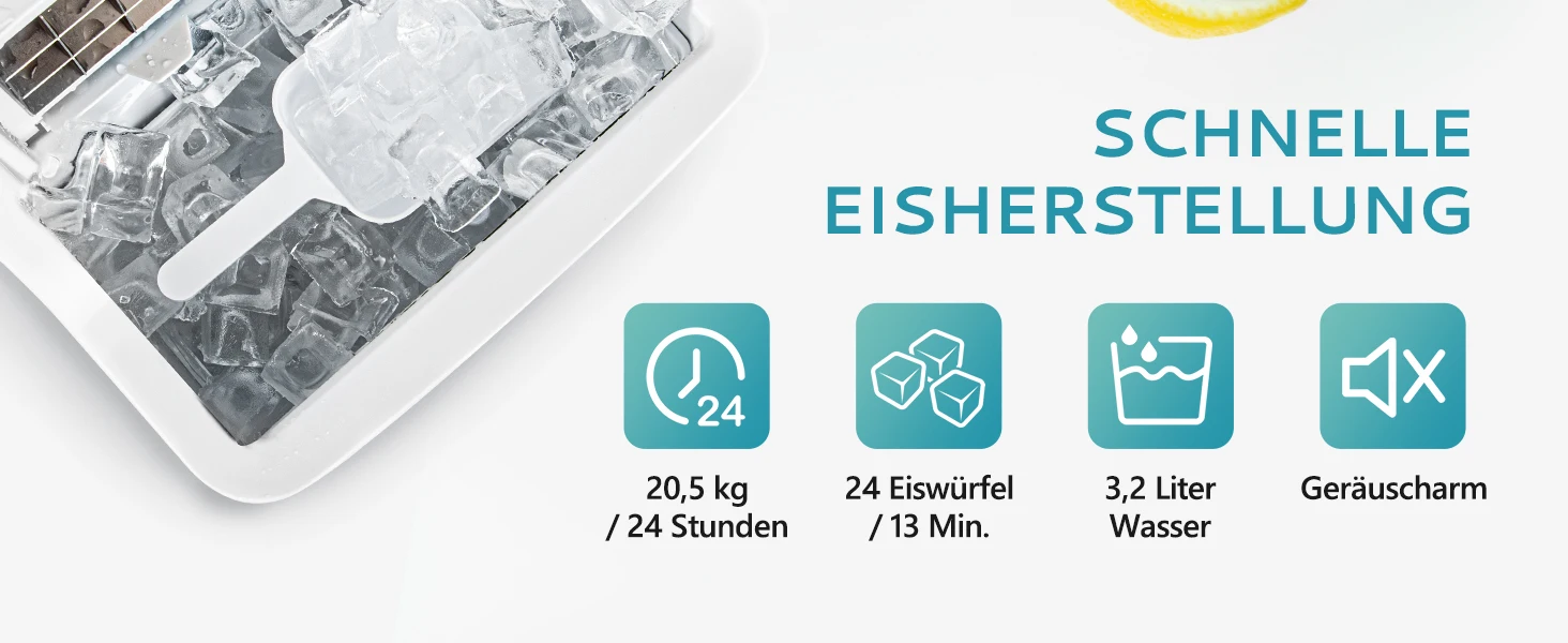 Edelstahl Eiswürfelmaschine, 24 Würfel in 13 Min, 24kg/24H, 3.2L selbstreinigend mit Schaufel & Korb für Küche/Bar/Büro – Detail 3