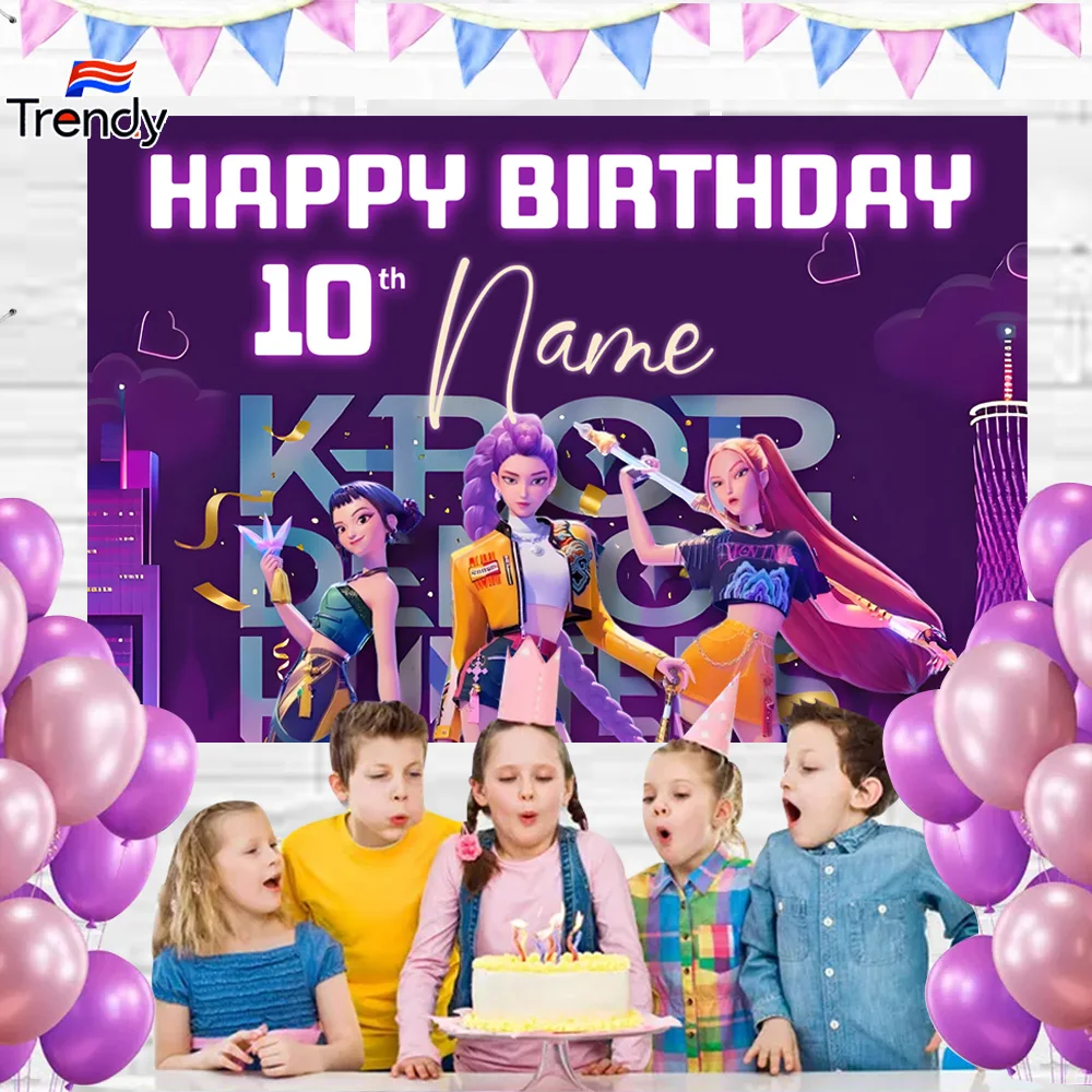 

KPOP Custom Birthday Backdrop Banner Flag Outdoor Banners Personalized Name Flags Hunters Birthday Banner Kids Party Decorations