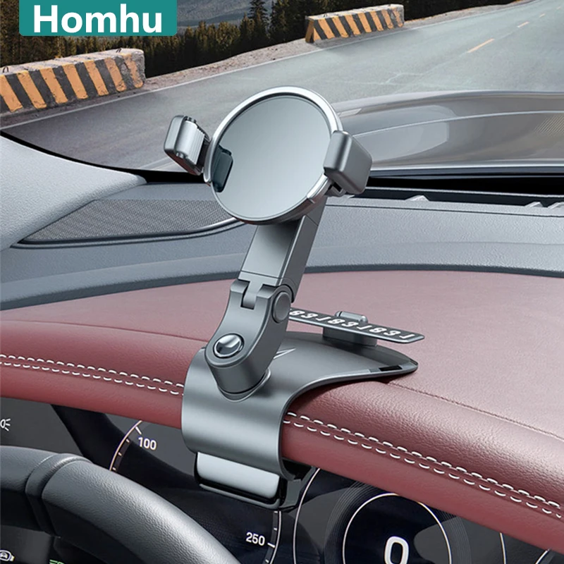 

Homhu Universal 360 Rotating Cell Phone GPS Car Dashboard Mount Phone Holder Stand Hud Clip-On Cradle Phone Bracket Car Holder